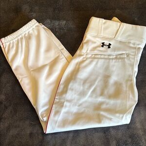 Under Armour White Athletic Pants with Red Trim (Girls Softball Leggings)